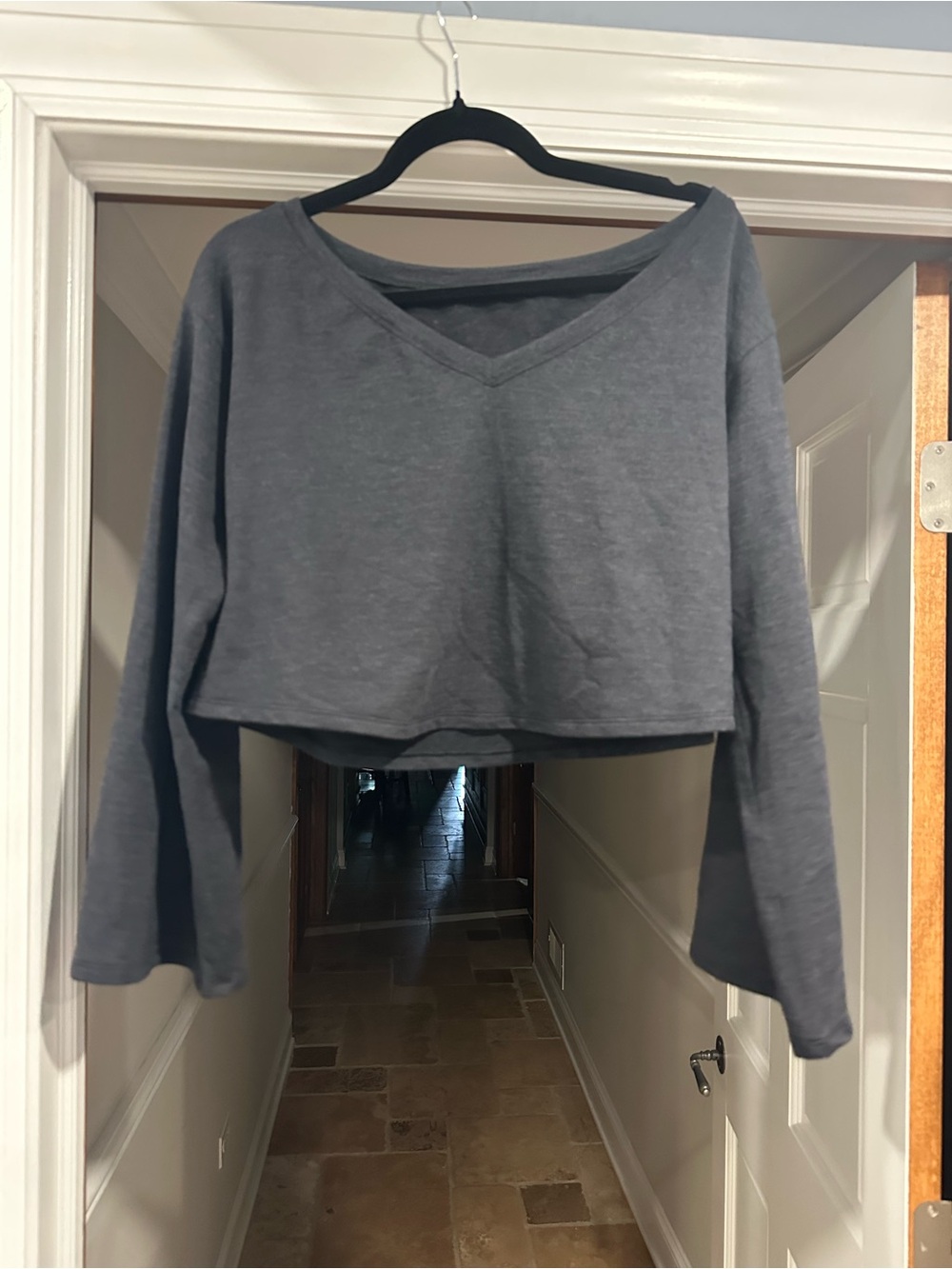 lululemon athletica Gray V-Neck Cropped Long Sleeve Top